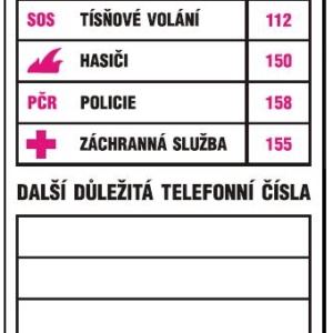 TABULKA DŮLEŽITÝCH TELEFONÍCH ČÍSEL - 74 X 105