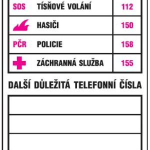 V PŘÍPADĚ NEBEZPEČÍ VOLEJTE ( TABULKA DŮLEŽITÝCH TEL. ČÍSEL) - 210 X 297